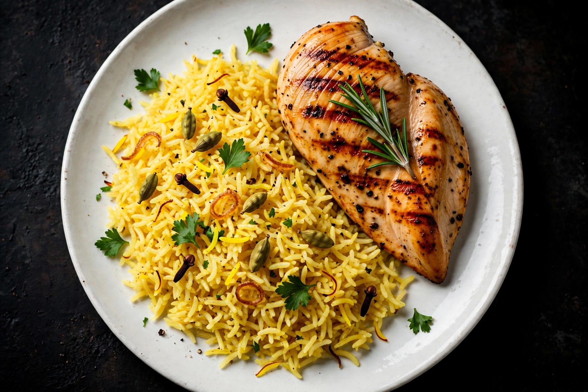 ربع فرخة صدر مشوية مع أرز